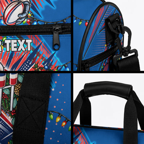 Personalized Newcastle Knights Rugby Christmas Duffle Bag Holiday Mascot Graphic Art Festive Lights Bow