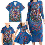 Personalized Newcastle Knights Rugby Christmas Family Matching Long Sleeve Bodycon Dress and Hawaiian Shirt Holiday Mascot Graphic Art Festive Lights Bow