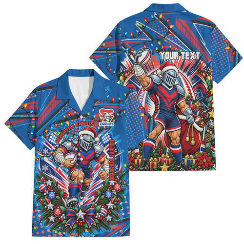 Personalized Newcastle Knights Rugby Christmas Family Matching Tank Maxi Dress and Hawaiian Shirt Holiday Mascot Graphic Art Festive Lights Bow