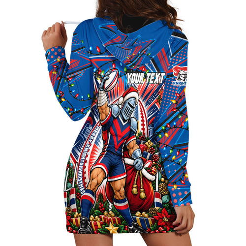 Personalized Newcastle Knights Rugby Christmas Hoodie Dress Holiday Mascot Graphic Art Festive Lights Bow