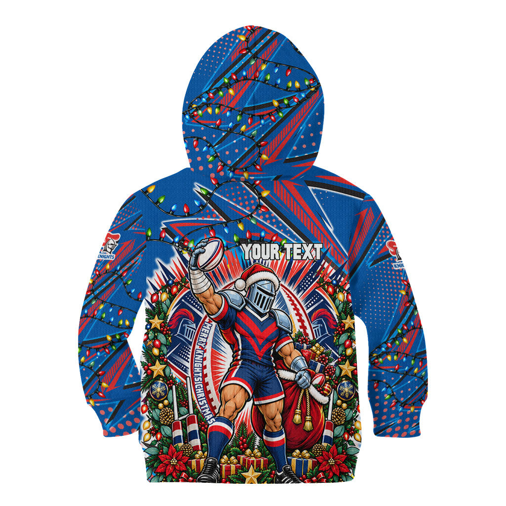 Personalized Newcastle Knights Rugby Christmas Kid Hoodie Holiday Mascot Graphic Art Festive Lights Bow