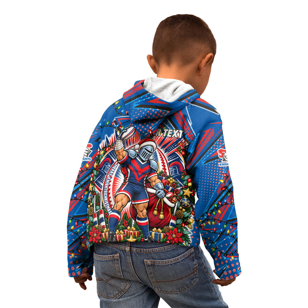 Personalized Newcastle Knights Rugby Christmas Kid Hoodie Holiday Mascot Graphic Art Festive Lights Bow