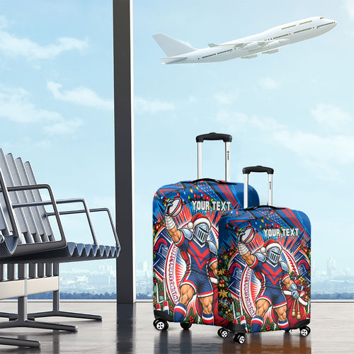Personalized Newcastle Knights Rugby Christmas Luggage Cover Holiday Mascot Graphic Art Festive Lights Bow
