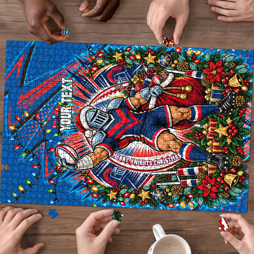 Personalized Newcastle Knights Rugby Christmas Puzzle Holiday Mascot Graphic Art Festive Lights Bow