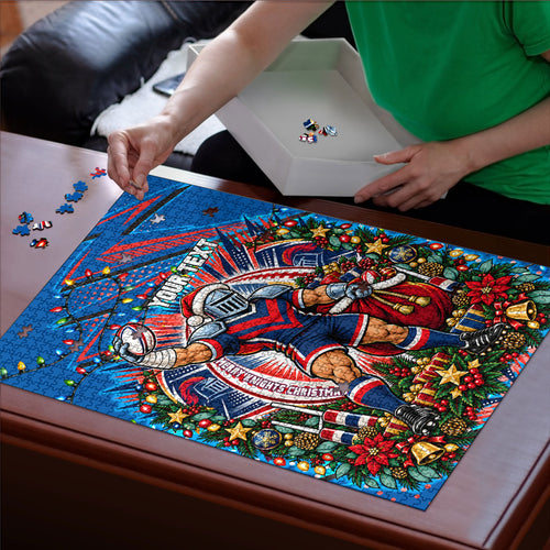 Personalized Newcastle Knights Rugby Christmas Puzzle Holiday Mascot Graphic Art Festive Lights Bow