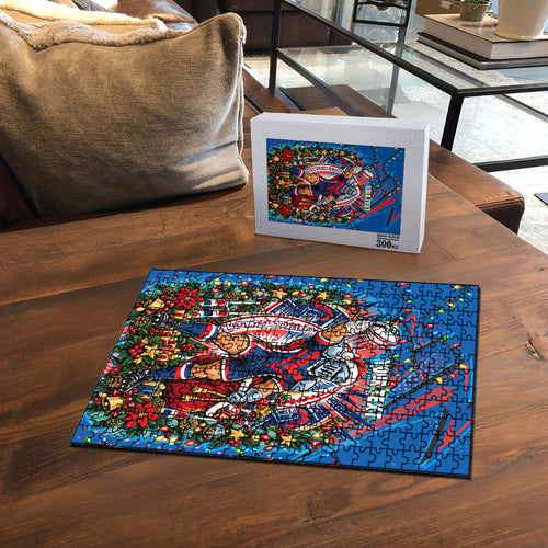 Personalized Newcastle Knights Rugby Christmas Puzzle Holiday Mascot Graphic Art Festive Lights Bow