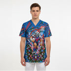 Personalized Newcastle Knights Rugby Christmas Scrub Top Holiday Mascot Graphic Art Festive Lights Bow