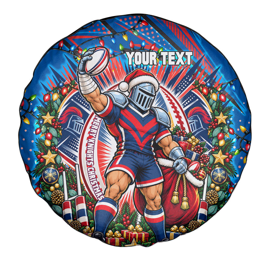 Personalized Newcastle Knights Rugby Christmas Spare Tire Cover Holiday Mascot Graphic Art Festive Lights Bow