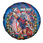 Personalized Newcastle Knights Rugby Christmas Spare Tire Cover Holiday Mascot Graphic Art Festive Lights Bow