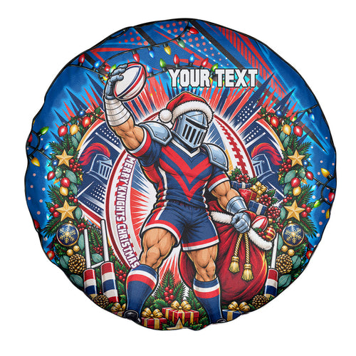 Personalized Newcastle Knights Rugby Christmas Spare Tire Cover Holiday Mascot Graphic Art Festive Lights Bow
