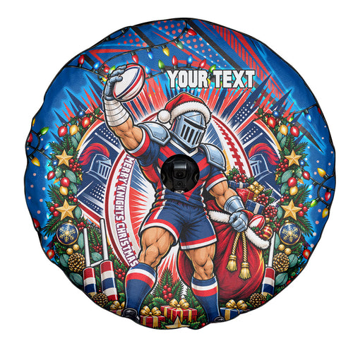 Personalized Newcastle Knights Rugby Christmas Spare Tire Cover Holiday Mascot Graphic Art Festive Lights Bow