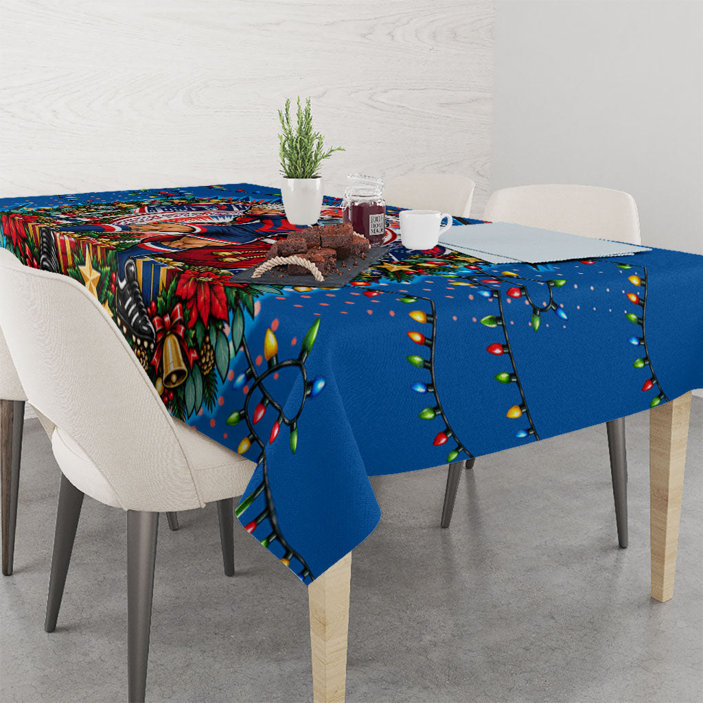 Personalized Newcastle Knights Rugby Christmas Tablecloth Holiday Mascot Graphic Art Festive Lights Bow