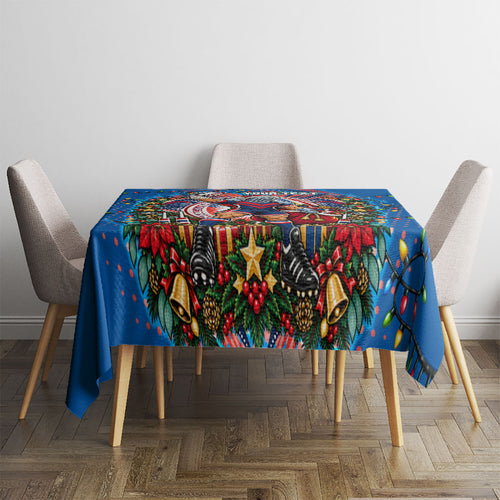 Personalized Newcastle Knights Rugby Christmas Tablecloth Holiday Mascot Graphic Art Festive Lights Bow