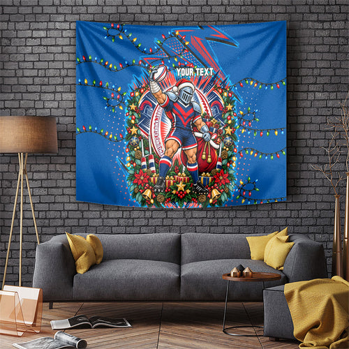Personalized Newcastle Knights Rugby Christmas Tapestry Holiday Mascot Graphic Art Festive Lights Bow