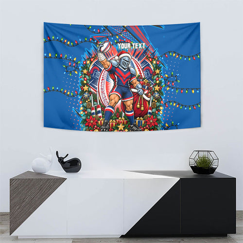 Personalized Newcastle Knights Rugby Christmas Tapestry Holiday Mascot Graphic Art Festive Lights Bow