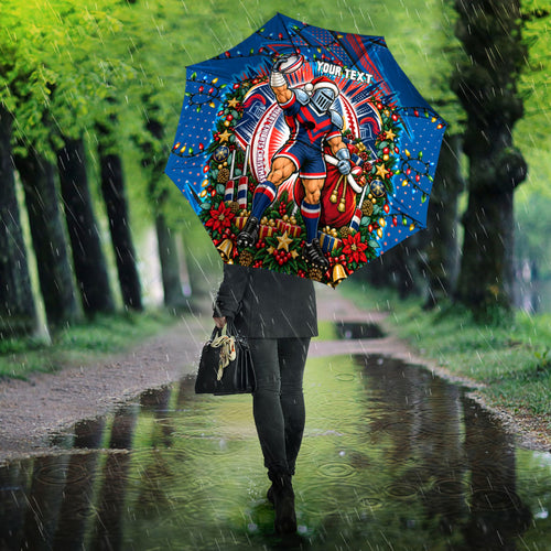 Personalized Newcastle Knights Rugby Christmas Umbrella Holiday Mascot Graphic Art Festive Lights Bow