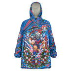 Personalized Newcastle Knights Rugby Christmas Wearable Blanket Hoodie Holiday Mascot Graphic Art Festive Lights Bow