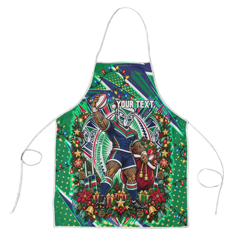Personalized New Zealand Warriors Rugby Christmas Apron Holiday Mascot Graphic Art Festive Lights Bow