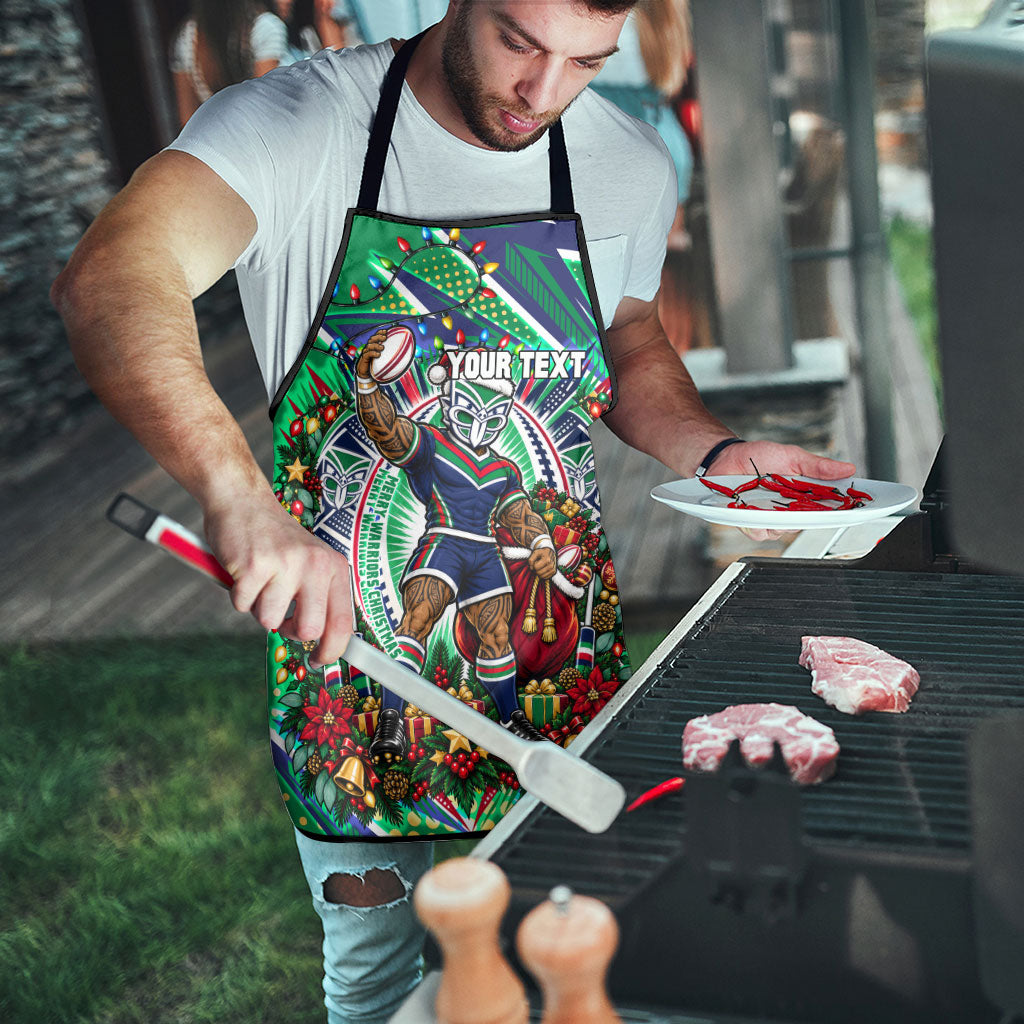 Personalized New Zealand Warriors Rugby Christmas Apron Holiday Mascot Graphic Art Festive Lights Bow
