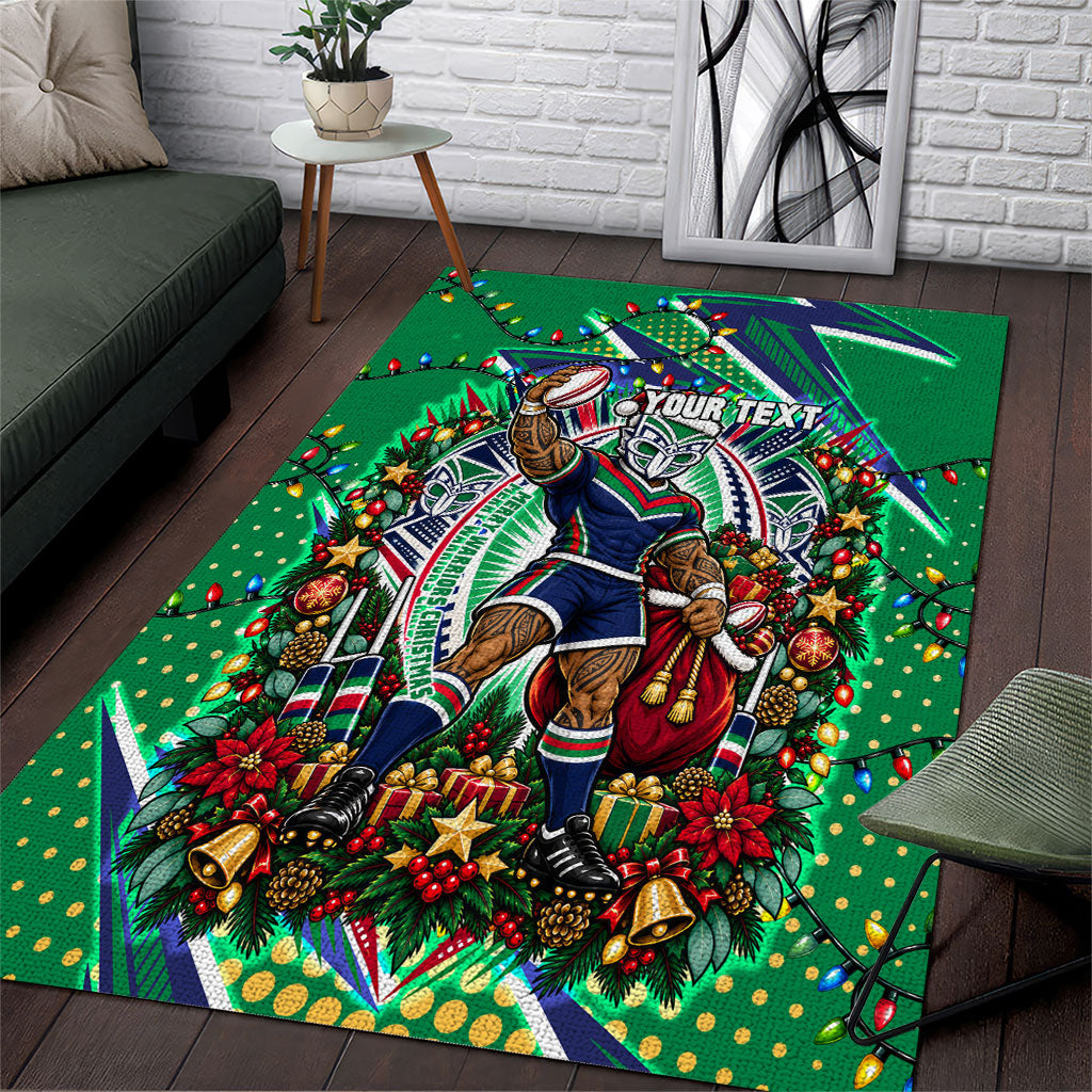 Personalized New Zealand Warriors Rugby Christmas Area Rug Holiday Mascot Graphic Art Festive Lights Bow