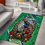 Personalized New Zealand Warriors Rugby Christmas Area Rug Holiday Mascot Graphic Art Festive Lights Bow