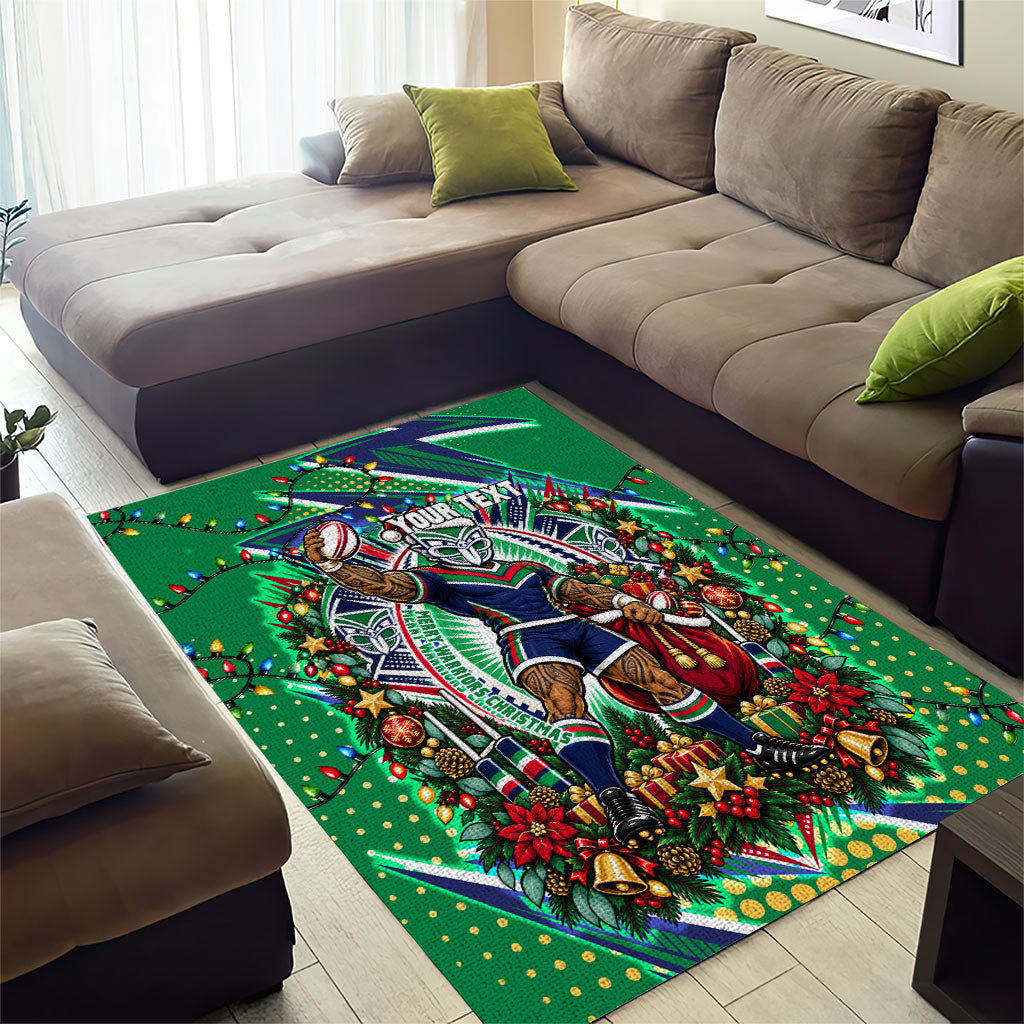 Personalized New Zealand Warriors Rugby Christmas Area Rug Holiday Mascot Graphic Art Festive Lights Bow