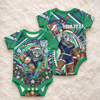 Personalized New Zealand Warriors Rugby Christmas Baby Onesie Holiday Mascot Graphic Art Festive Lights Bow