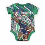Personalized New Zealand Warriors Rugby Christmas Baby Onesie Holiday Mascot Graphic Art Festive Lights Bow
