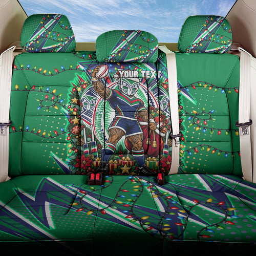 Personalized New Zealand Warriors Rugby Christmas Back Car Seat Cover Holiday Mascot Graphic Art Festive Lights Bow