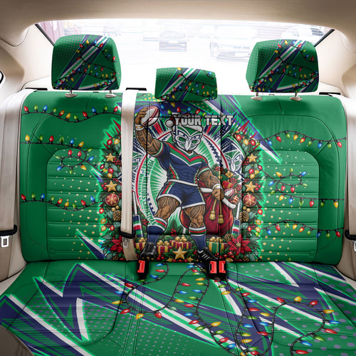 Personalized New Zealand Warriors Rugby Christmas Back Car Seat Cover Holiday Mascot Graphic Art Festive Lights Bow