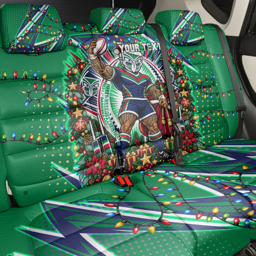 Personalized New Zealand Warriors Rugby Christmas Back Car Seat Cover Holiday Mascot Graphic Art Festive Lights Bow