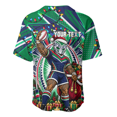 Personalized New Zealand Warriors Rugby Christmas Baseball Jersey Holiday Mascot Graphic Art Festive Lights Bow