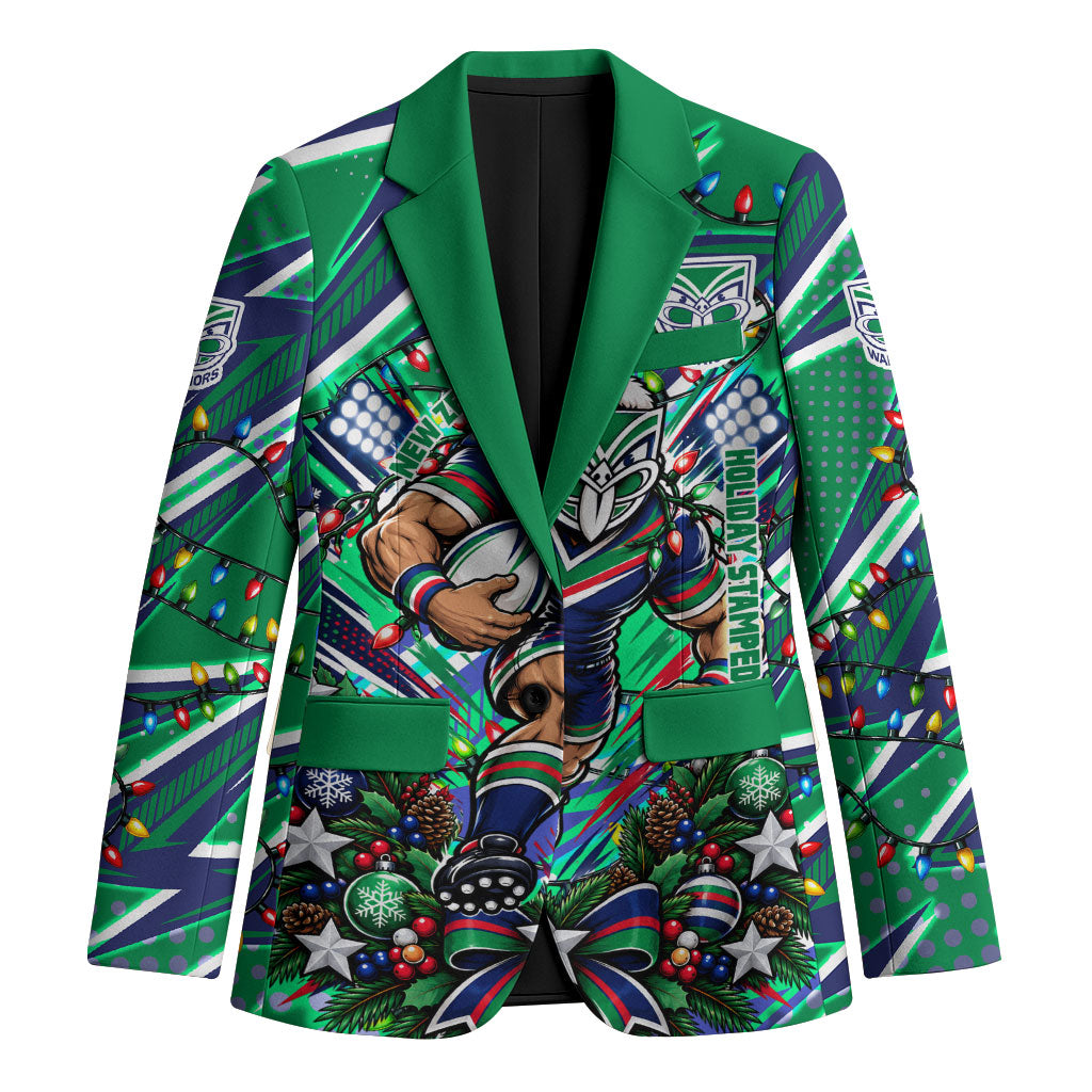 Personalized New Zealand Warriors Rugby Christmas Blazer Holiday Mascot Graphic Art Festive Lights Bow