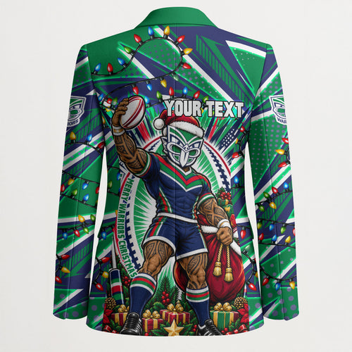 Personalized New Zealand Warriors Rugby Christmas Blazer Holiday Mascot Graphic Art Festive Lights Bow