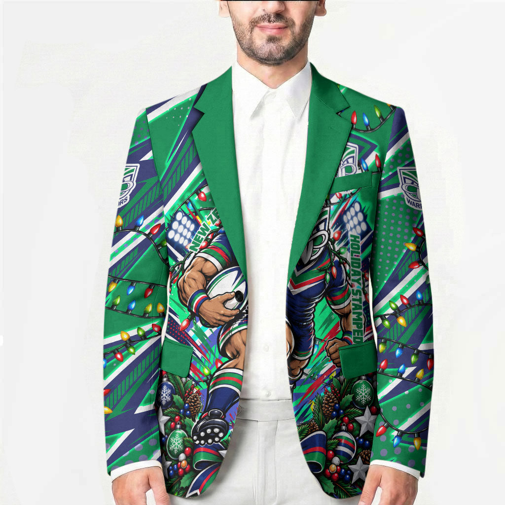 Personalized New Zealand Warriors Rugby Christmas Blazer Holiday Mascot Graphic Art Festive Lights Bow
