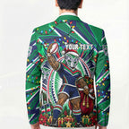 Personalized New Zealand Warriors Rugby Christmas Blazer Holiday Mascot Graphic Art Festive Lights Bow