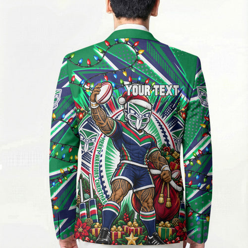 Personalized New Zealand Warriors Rugby Christmas Blazer Holiday Mascot Graphic Art Festive Lights Bow