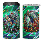 Personalized New Zealand Warriors Rugby Christmas 4 in 1 Can Cooler Tumbler Holiday Mascot Graphic Art Festive Lights Bow