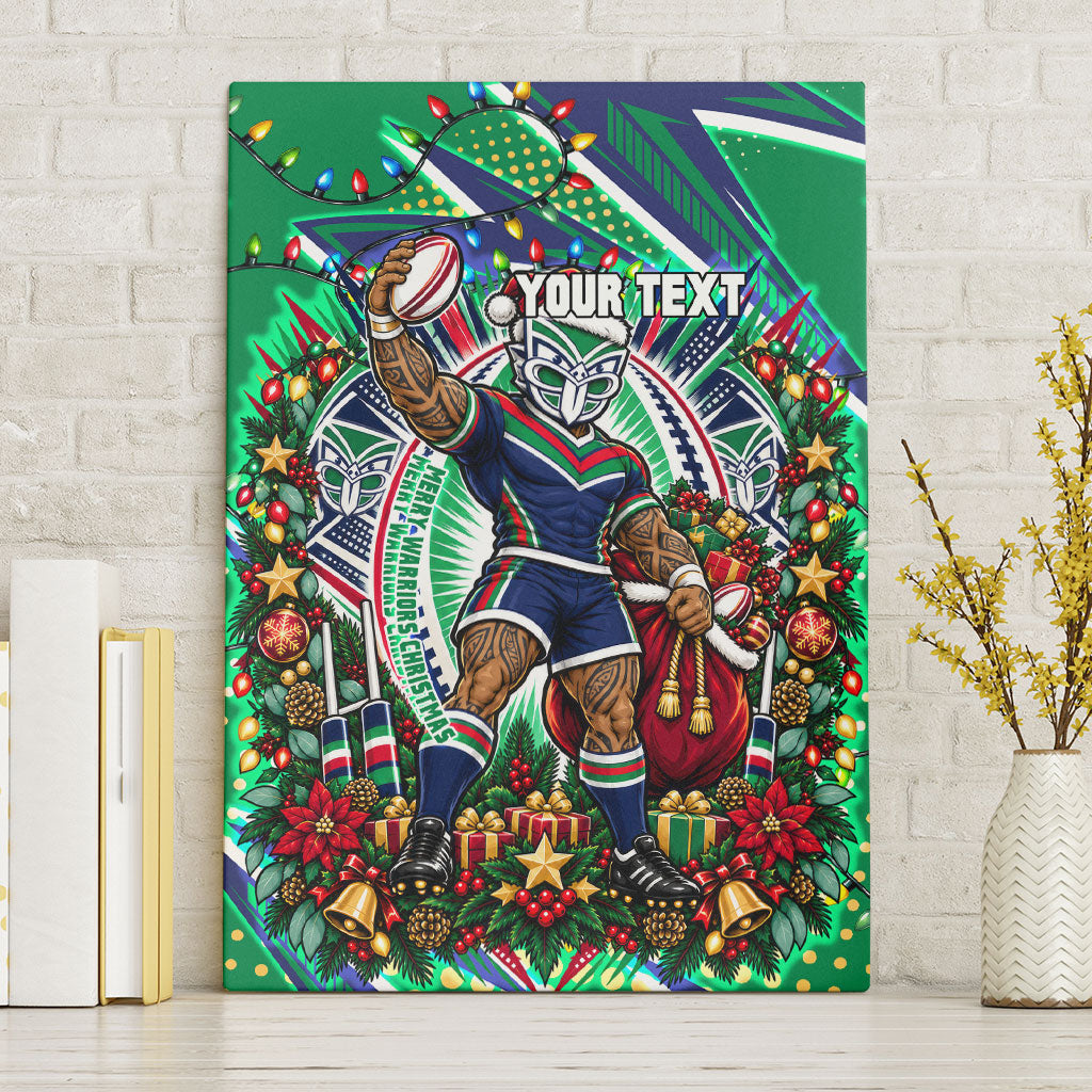 Personalized New Zealand Warriors Rugby Christmas Canvas Wall Art Holiday Mascot Graphic Art Festive Lights Bow