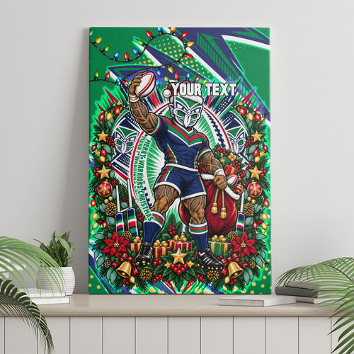 Personalized New Zealand Warriors Rugby Christmas Canvas Wall Art Holiday Mascot Graphic Art Festive Lights Bow