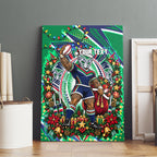 Personalized New Zealand Warriors Rugby Christmas Canvas Wall Art Holiday Mascot Graphic Art Festive Lights Bow