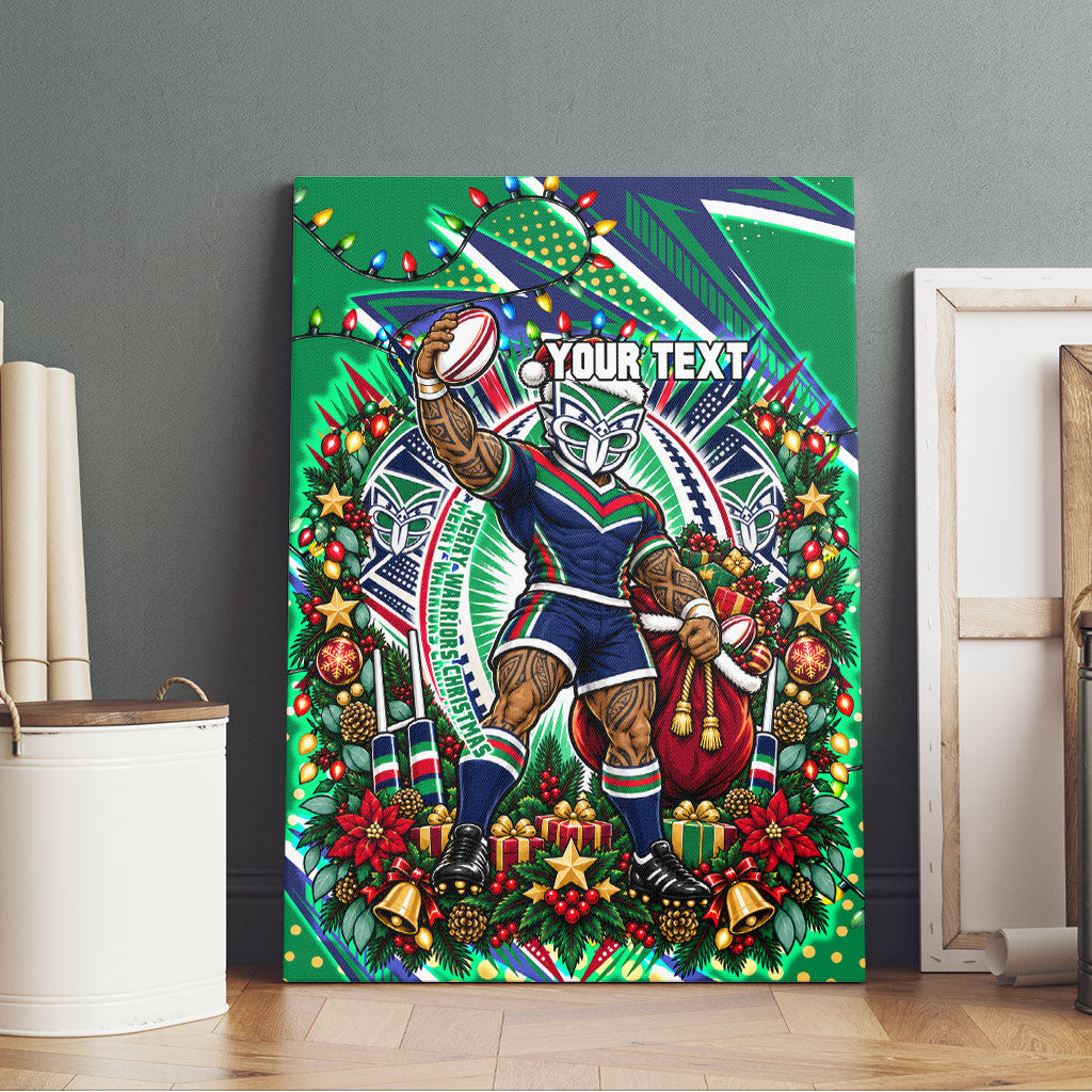 Personalized New Zealand Warriors Rugby Christmas Canvas Wall Art Holiday Mascot Graphic Art Festive Lights Bow