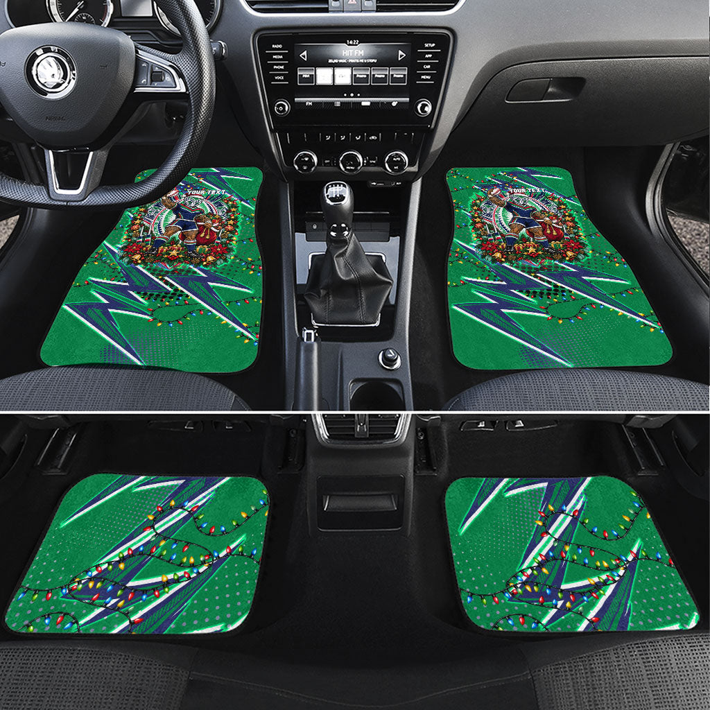Personalized New Zealand Warriors Rugby Christmas Car Mats Holiday Mascot Graphic Art Festive Lights Bow