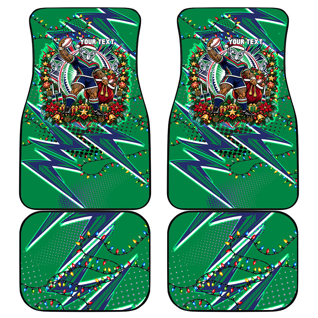 Personalized New Zealand Warriors Rugby Christmas Car Mats Holiday Mascot Graphic Art Festive Lights Bow