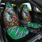 Personalized New Zealand Warriors Rugby Christmas Car Seat Cover Holiday Mascot Graphic Art Festive Lights Bow