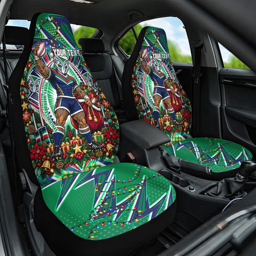 Personalized New Zealand Warriors Rugby Christmas Car Seat Cover Holiday Mascot Graphic Art Festive Lights Bow