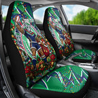 Personalized New Zealand Warriors Rugby Christmas Car Seat Cover Holiday Mascot Graphic Art Festive Lights Bow
