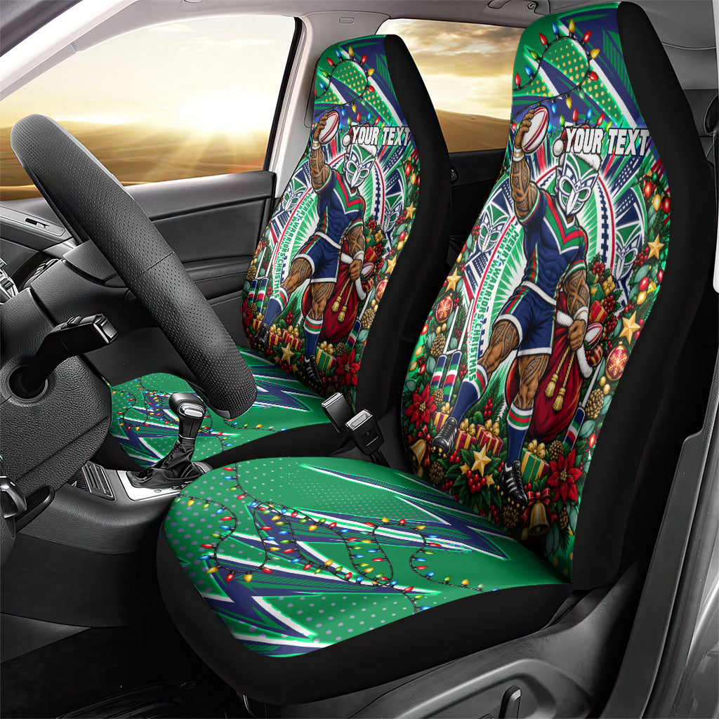 Personalized New Zealand Warriors Rugby Christmas Car Seat Cover Holiday Mascot Graphic Art Festive Lights Bow