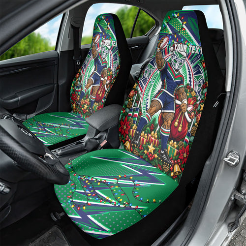 Personalized New Zealand Warriors Rugby Christmas Car Seat Cover Holiday Mascot Graphic Art Festive Lights Bow