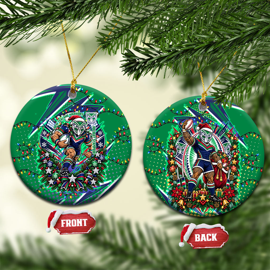 New Zealand Warriors Rugby Christmas Ceramic Ornament Holiday Mascot Graphic Art Festive Lights Bow
